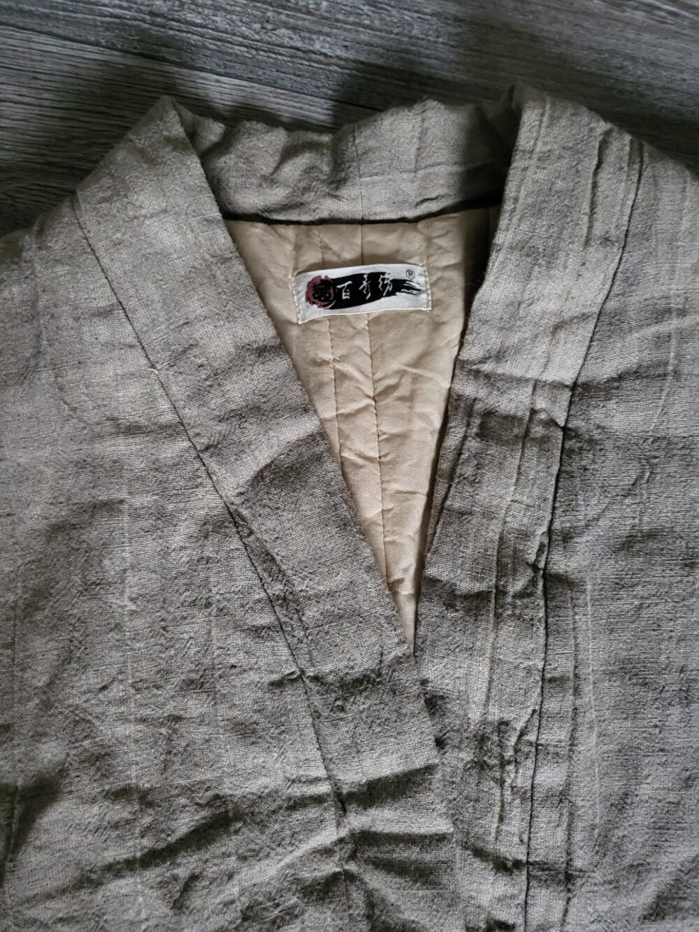 NWOT Heavy Raw Linen Kimono Coat Quilted Cotton Lined Haori Oatmeal - Picture 3 of 13